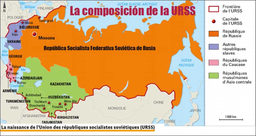 URSS mapa político y Europa. División en 15 repúblicas del territorio anterior de la Revolución
