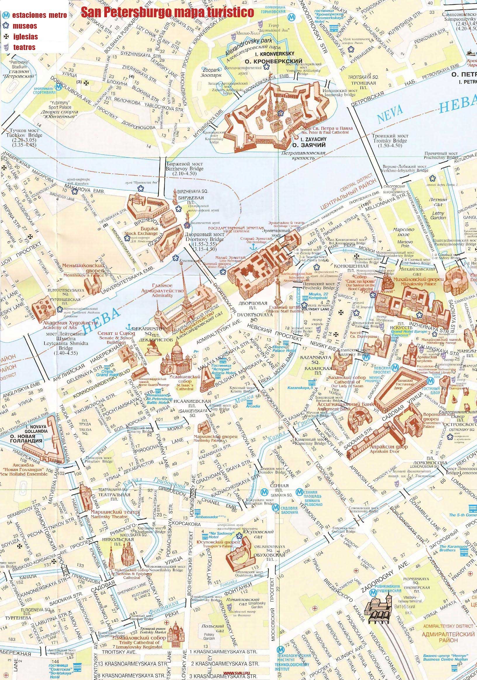 Mapa de San Petersburgo turístico. Rusia
