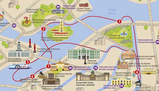 San Petersburgo plano o mapa. Qué ver, guía por las principales atracciones Rusia