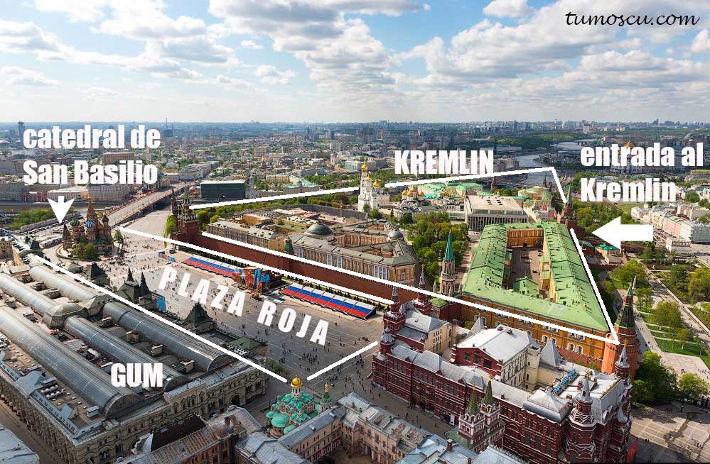 Plano, mapa y foto de la Plaza Roja y el Kremlin de Moscú, Rusia. Dónde están y qué es Kremlin vista aérea